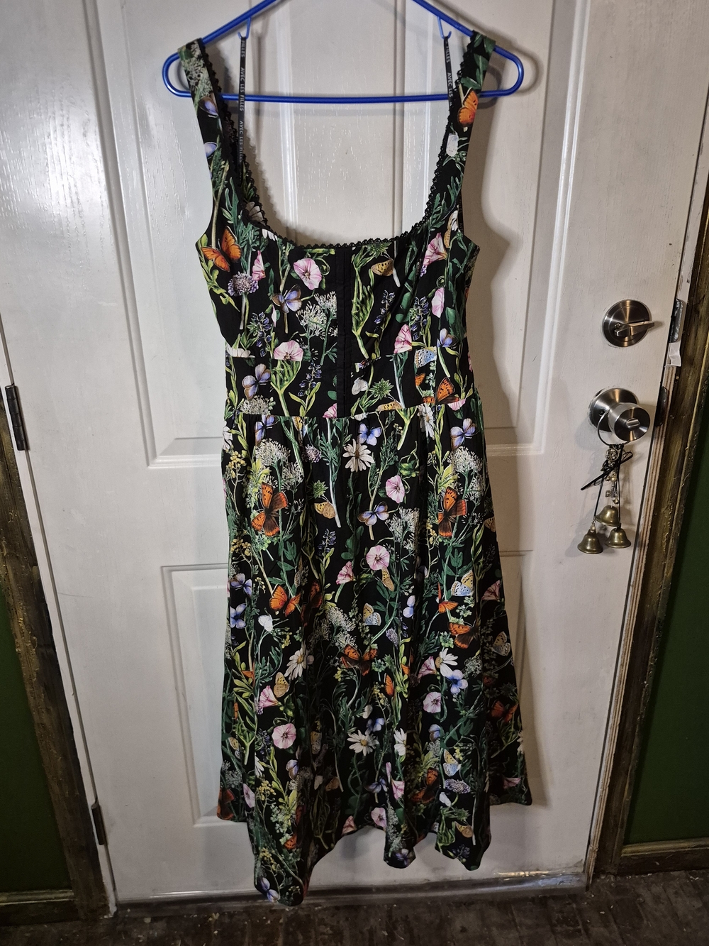 Avec Les Filles Floral Butterfly Maxi Dress Black Smocked Waist NWT